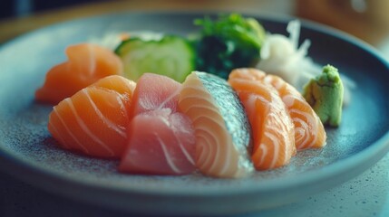 Wall Mural - Fresh Sashimi Selection on a Minimalist Plate