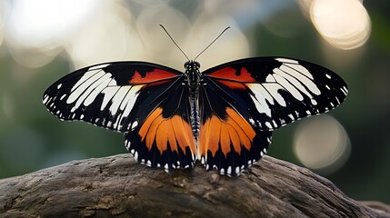 Poster - Vibrant butterfly resting on tree branch showcasing natural beauty and intricate wing patterns : Generative AI