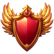 © Avalga - Red shield with golden wings on transparent background, symbolizing strength and protection.