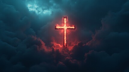Wall Mural - a serene religious background featuring a glowing holy cross set against a sky with gentle clouds. t