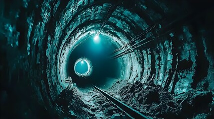 Aufkleber - Illuminated underground mining tunnel with reflective surfaces showcasing the extraction of zinc ore from a subterranean geological deposit