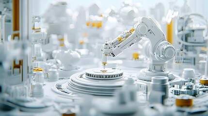 Aufkleber - Robotic industrial automation system assembling zinc coated automotive parts in a modern high tech manufacturing facility