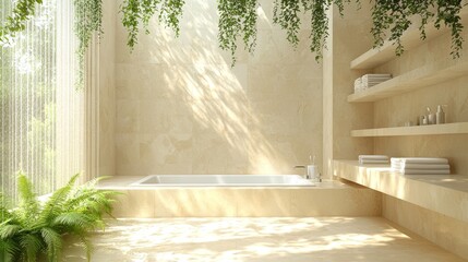 Poster - Modern Bathroom Interior in Soft Beige Tones