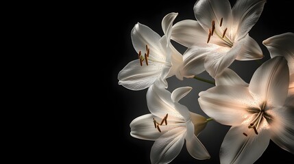 Poster - Elegant White Lilies on Black Background