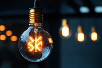 A lit bulb shines brightly in the dark, showcasing its intricate filament design.