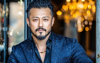 Handsome Man in Elegant Black Suit with Soft Lighting