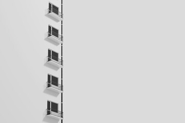 Poster - Modern Architecture and Simplicity Concept. Minimalist Building Facade Featuring a Vertical Row of Balconies. 3d Rendering