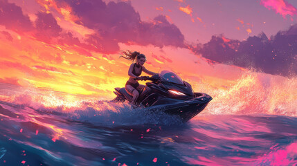 Wall Mural - Jetski in water. Summer tropical sports.