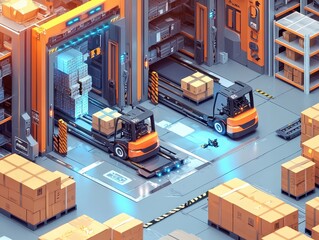Poster - Automated Warehouse with Robot Forklifts and Sorting System