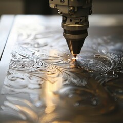 Poster - Close-Up of Laser Engraver on Metallic Surface