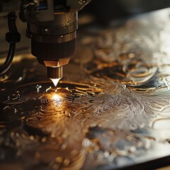 Poster - Laser Engraver Etching Metallic Surface Close Up