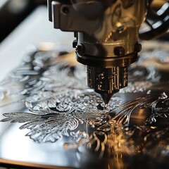 Poster - Laser Engraving on Metallic Surface Close-Up