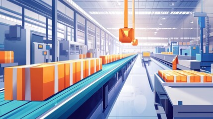 Poster - Fresh Products on Conveyor Belt in Warehouse Setting