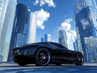 Poster - Sleek Electric Car in Urban Environment