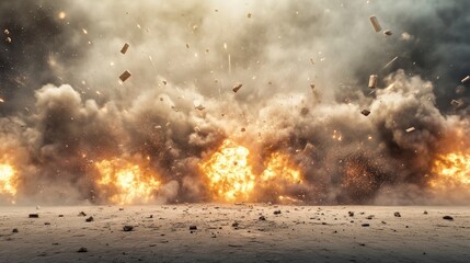 Dramatic Artillery Barrage, Explosive Smoke Cloud, Powerful 3D Visual Representation of Military Might