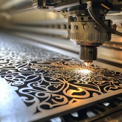 Poster - Laser Cutting Machine in Action on Metal Sheet