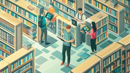 Poster - Students Using Readers in Library Space