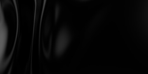 Aufkleber - 3d soft black waves background. Dark silk crumples. Elegant minimalistic satin ripples backdrop. 3d render illustration