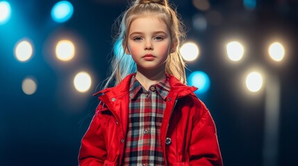 Sticker - A young girl in a red jacket stands in front of a bright light