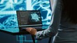 © DC Studio - AI computer scientist using laptop for business data analysis in high tech workspace. Close up shot of Indian woman working on notebook to automatize tasks using artificial intelligence, camera A