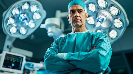 Aufkleber - A man in a blue surgical gown stands in front of a bright light