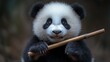 © Arti - Adorable baby panda holding a bamboo stick in its paws