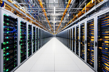 Poster - large data center filled with servers, showcasing advanced technology and organization