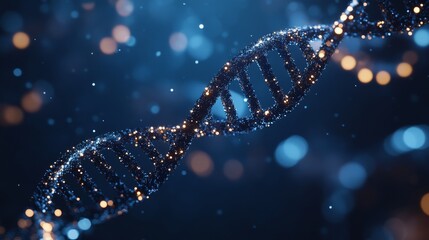 Poster - A visually striking, intricate hologram of DNA set against a dark and mysterious background, symbolizing the remarkable advancements and progress in the fields of science, medicine, and biotechnology