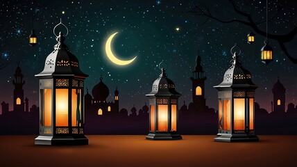 Background design with ramadan theme, with illustrations lanterns