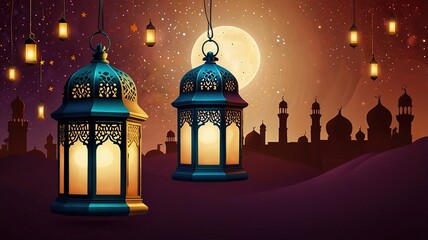 Background design with ramadan theme, with illustrations lanterns