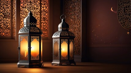 Background design with ramadan theme, with illustrations lanterns