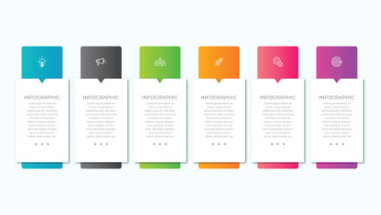 Wall Mural - concept of arrow business model with 6 successive steps. six colorful graphic elements. timeline des