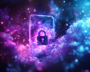 Poster - Vibrant Smartphone with Security Concept in Cosmic Space