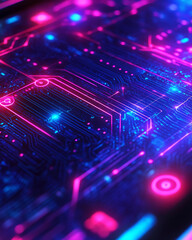 Poster - Abstract Digital Circuit Pattern with Neon Colors