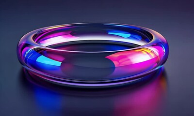 Poster - abstract fluid 3d render, a colorful iridescent gradient in the shape of intertwined rings on a blac