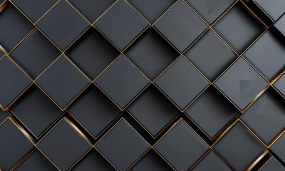 Poster - abstract black background with golden lines in the shape of cubes, in the style of luxury and modern