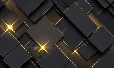 Poster - abstract black background with golden lines in the shape of cubes, in the style of luxury and modern