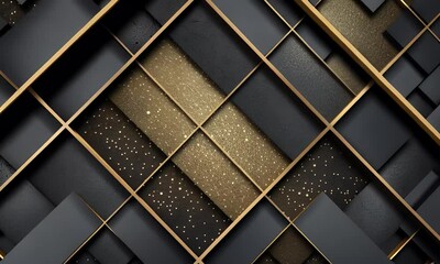 Poster - abstract black background with golden lines in the shape of cubes, in the style of luxury and modern