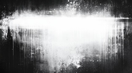 Poster -  Abstract grunge texture background featuring white light effects on a dark black wall, with paint smudges and a rough, grainy paper surface. Dark metal plate design gives an industrial touch, blendin