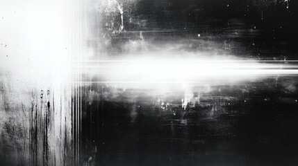 Poster -  Abstract grunge texture background featuring white light effects on a dark black wall, with paint smudges and a rough, grainy paper surface. Dark metal plate design gives an industrial touch, blendin