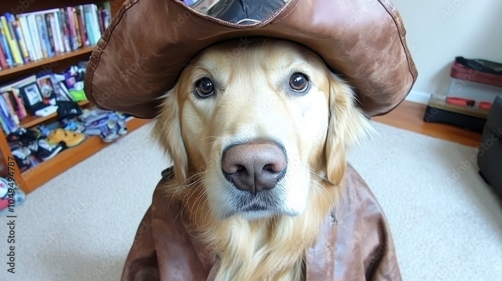 Adventurous golden retriever dressed as a cowboy captivates hearts with ...