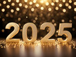 © Nyetock - Golden digits in 2025 number with bokeh lights in the background. 2025 new year backdrop. Light and soft
