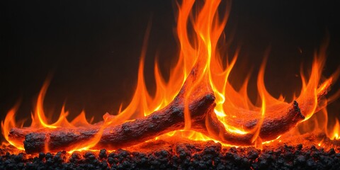 Fiery Logs Burning in a Fireplace with Warm Flames