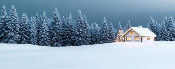 Snowcovered village with twinkling holiday lights, festive winter evening