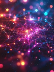 Poster - A vibrant, abstract representation of interconnected lines and glowing particles, creating a sense of digital cosmos with a blend of warm and cool colors.