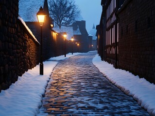 Poster - Serene Winter Street at Dusk