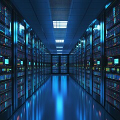 Poster - A large room with many computer servers