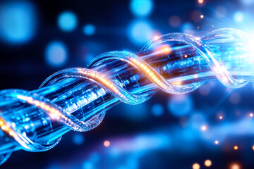 Poster - Fiber optic cables emit a vibrant blue glow, intertwining elegantly in a stunning technological arrangement