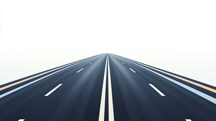 A straight highway with multiple lanes, isolated on a clear background, ready for road trip scenes