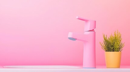 Poster - Waterefficient smart faucet system flat design, front view, home automation technology theme, water color, colored pastel